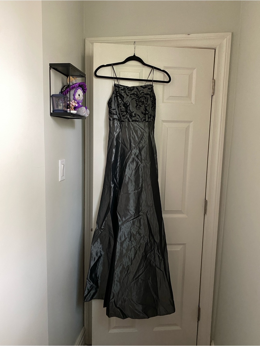 Grey floor length satin dress